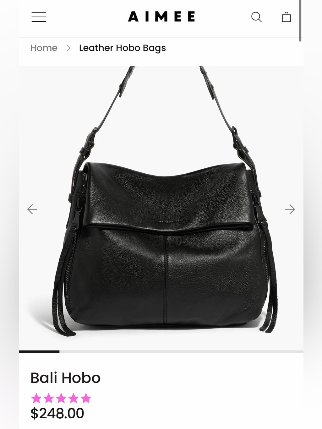 Bali Hobo Leather Shoulder Bag - Black Aimee Kestenberg